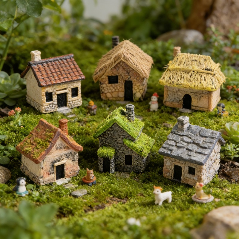 Landscape Bonsai Garden - 5pcs Set Rumah Miniatur Resin Buatan