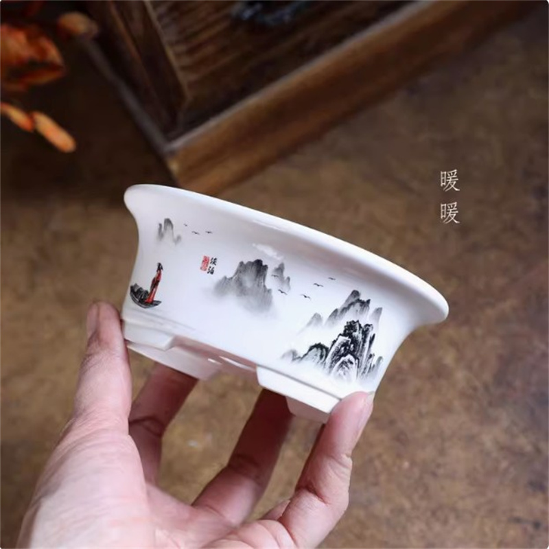Bonsai Repotting Mat - Pot Bonsai Oval Putih Porselen, Pot