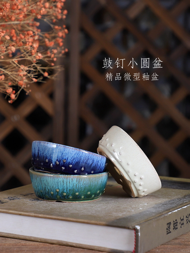 Bonsai Repotting Mat - Pot Bonsai porselen bulat mengkilap, pemancar