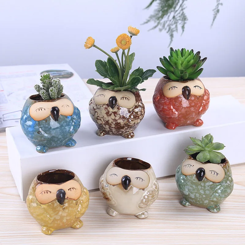 Bonsai Garden Wall - Pot Tanaman Sukulen Burung Hantu Keramik