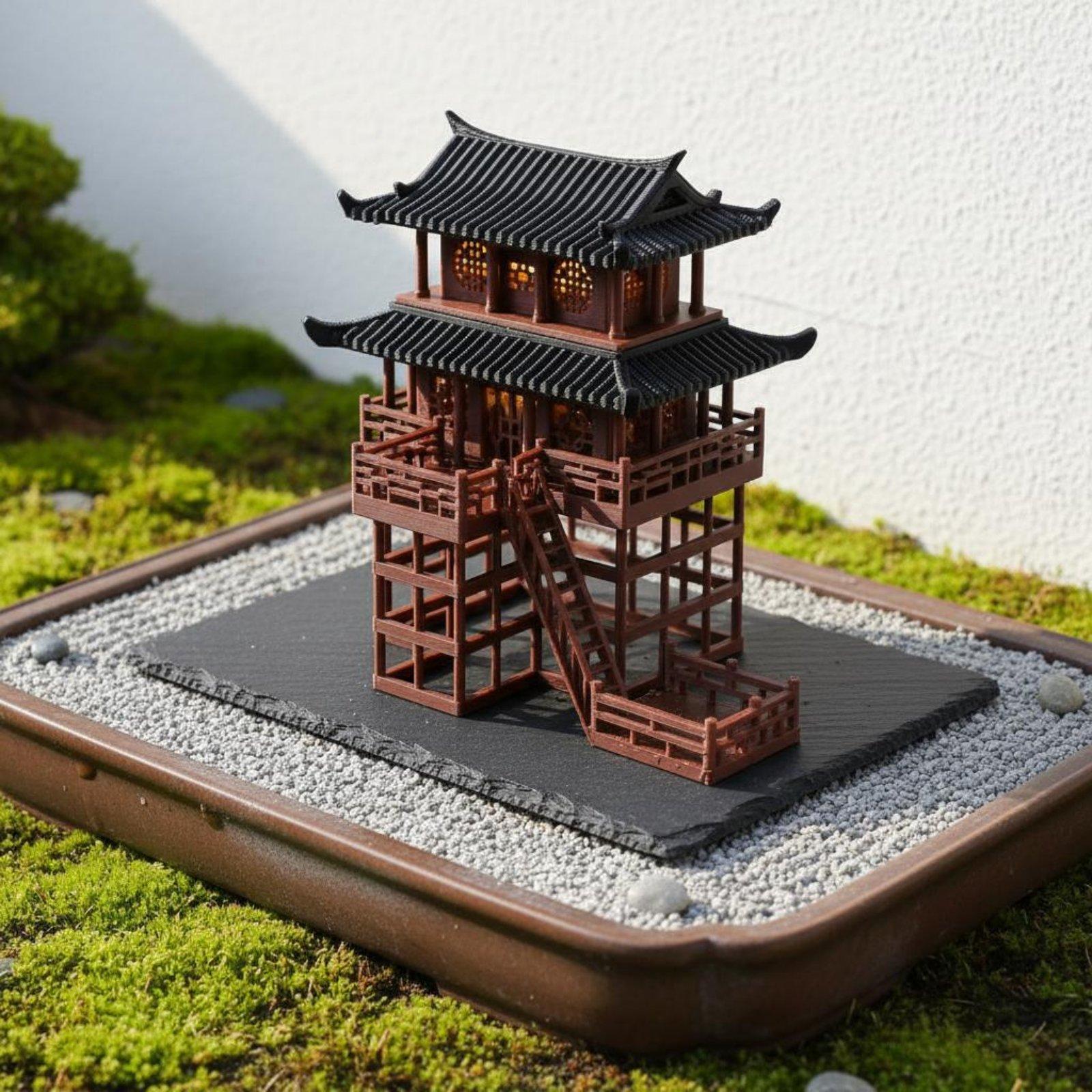 Landscape Bonsai Garden - Pagoda Plastik Mini untuk Meja Rumah,