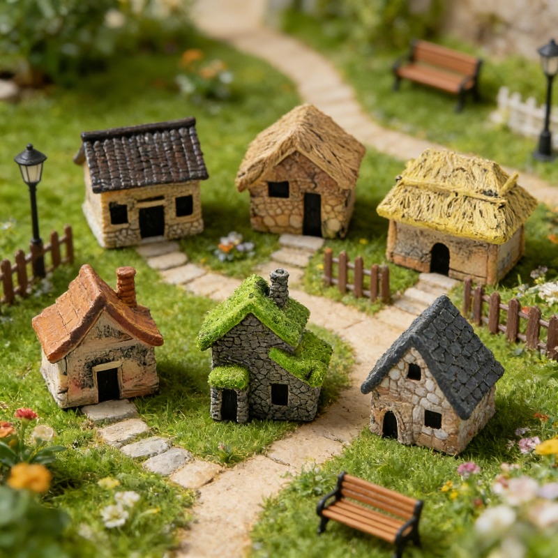 5pcs Set Rumah Miniatur Resin  - Landscape Bonsai Garden ulasan dan harga